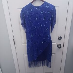 Stenay Royal Blue Asymmetrical Fringe Dress
